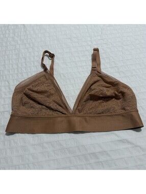 Soma Triangle Bralette Soft Bra with Lace Tan Sz L Large